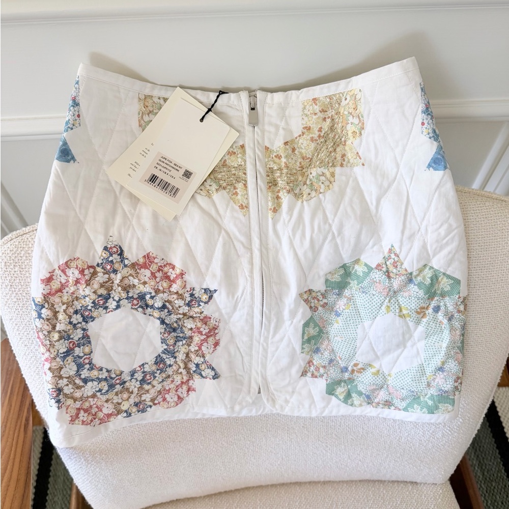 Sezane x Sea NY fox skirt with Floral Patchwork